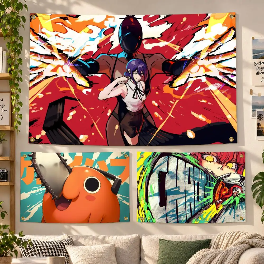 Anime Chainsaw Man Dark Fantasy Flags Personalized Banner Flag Room Dorm Camping Picnic Garage Bar Outdoor Wall Decor