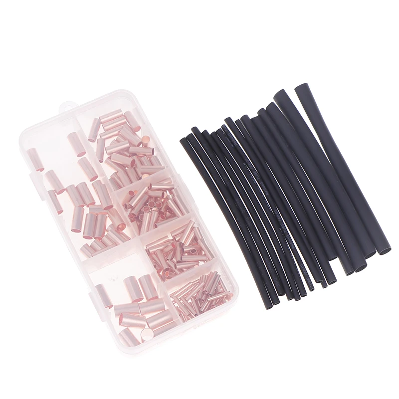 210Pcs Wire Ferrules Kit Copper Crimp Connector Copper Connecting Pipe Non Insulated Electrical Butt Terminal Assortment Kit