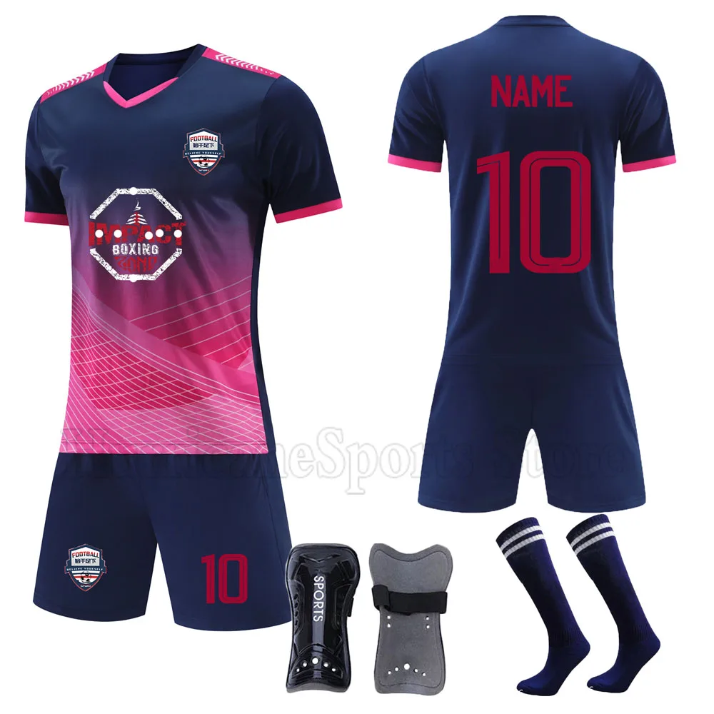 2023 Kids Men Athlete Football Jerseys Sets+Socks+Shin Pads Boys Girls Soccer Kits Kids Football Uniforms Soccer Shirt Tracksuit