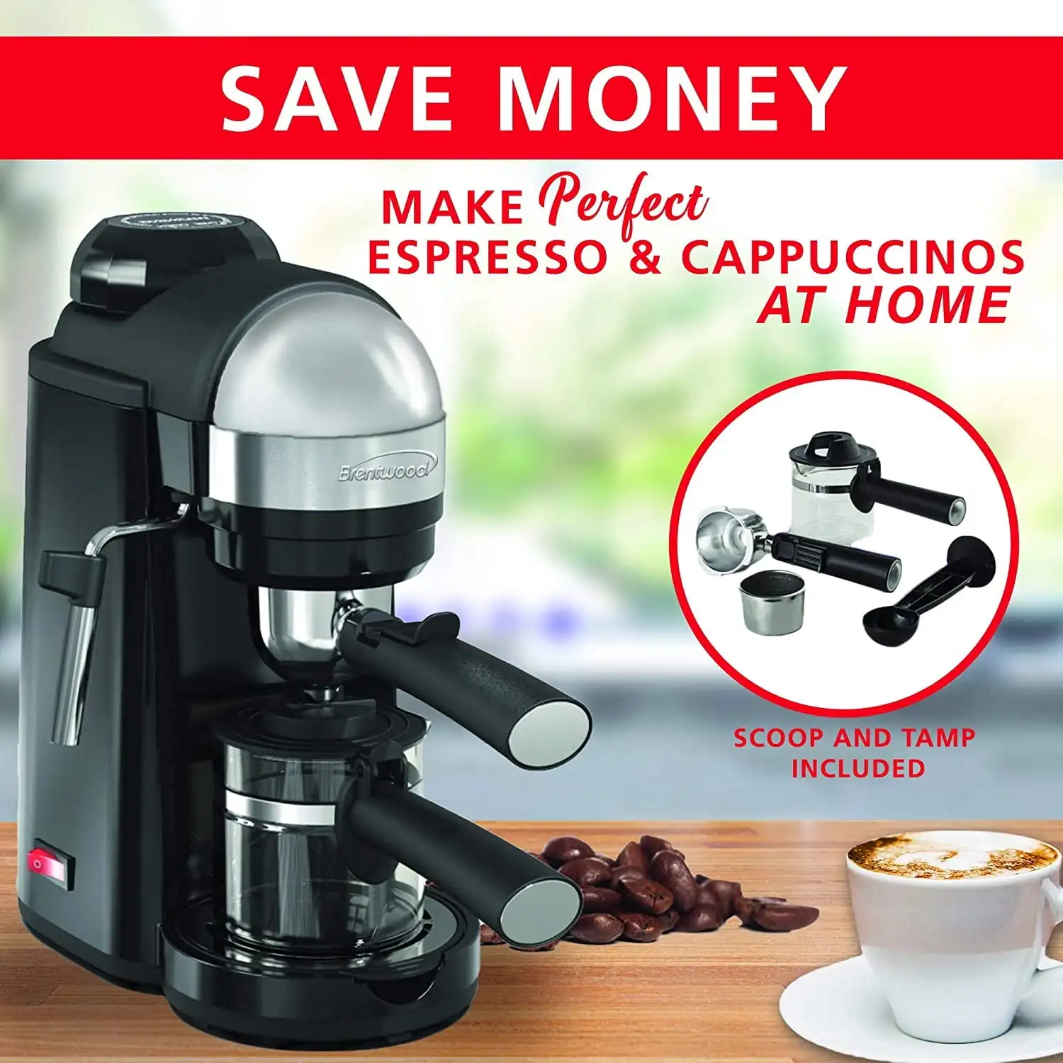 800 Watt Cappuccino Brewer and Espresso Maker w/ Frothing Wand,  Black.USA.NEW