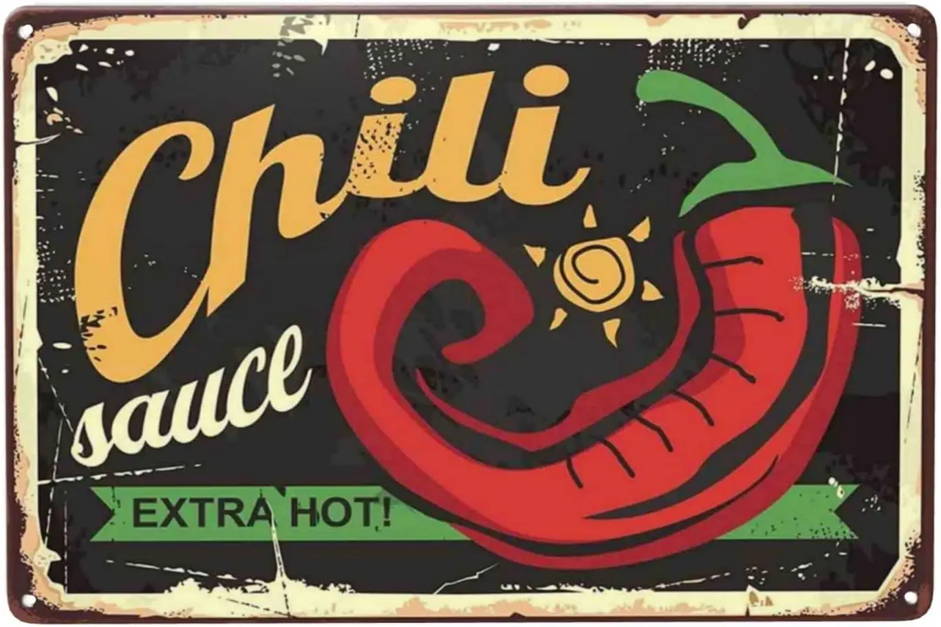 Red Hot Pepper Chili Sauce Sign Vintage Metal Tin Sign Mexican Food Advertise Restaurant Wall Decor Metal Signs Tin Signs for Ba