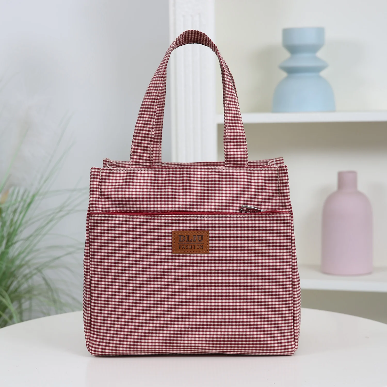DLIU, Neuer Stil, Verdickter Stoff, Karomuster, Pendler-Tragetasche, Lunchbox-Aufbewahrungstasche, Lunch-Tasche, Mehrzwecktasche – Detail 2