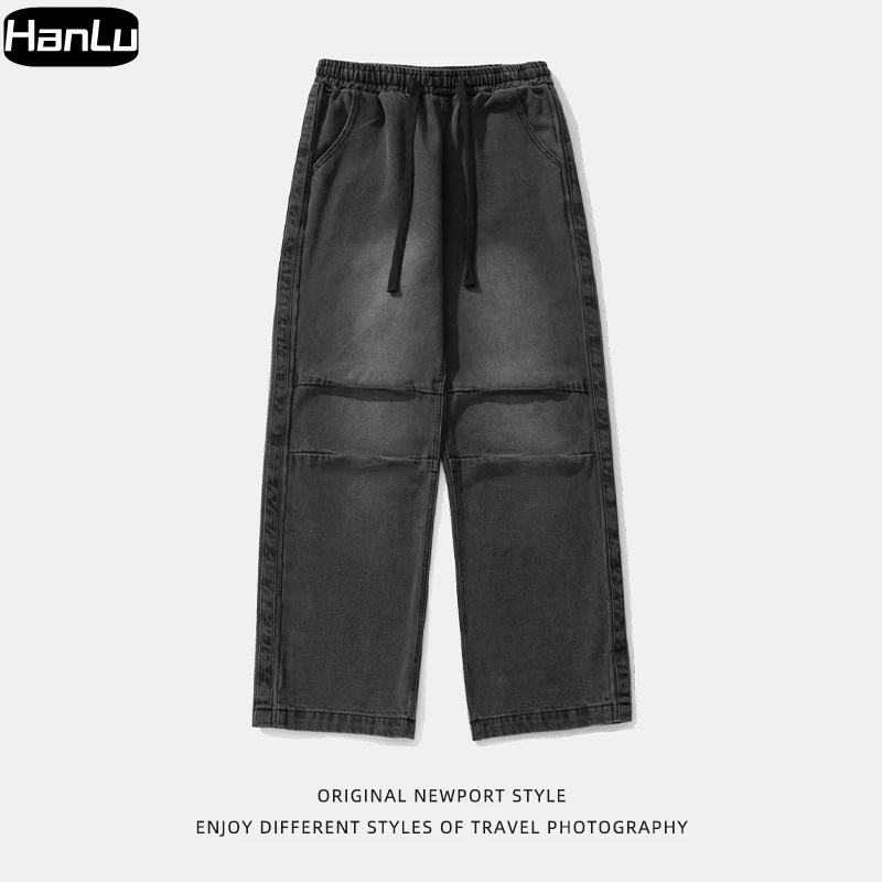 Men's Spring Vintage Washed Double pleated Jeans, Men's Loose Paratrooper Fashion Work Suit Pants Plus Size