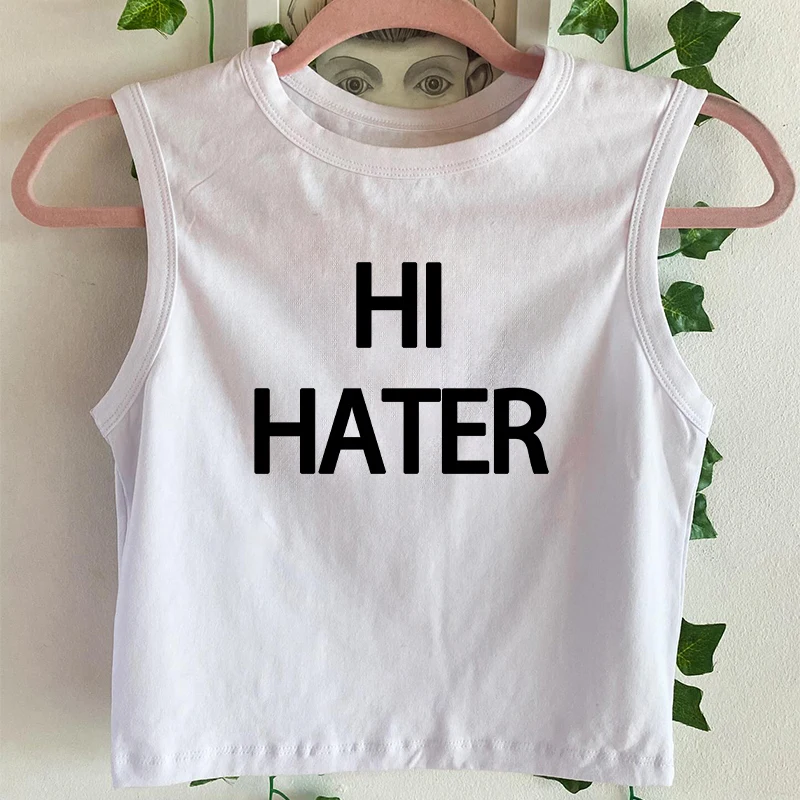 

HI HATER Letter Printed Vest Sling Summer Fashion T-shirt Y2K Sleeveless Top Women's Fashion Round Neck Top 2025 Tank Top