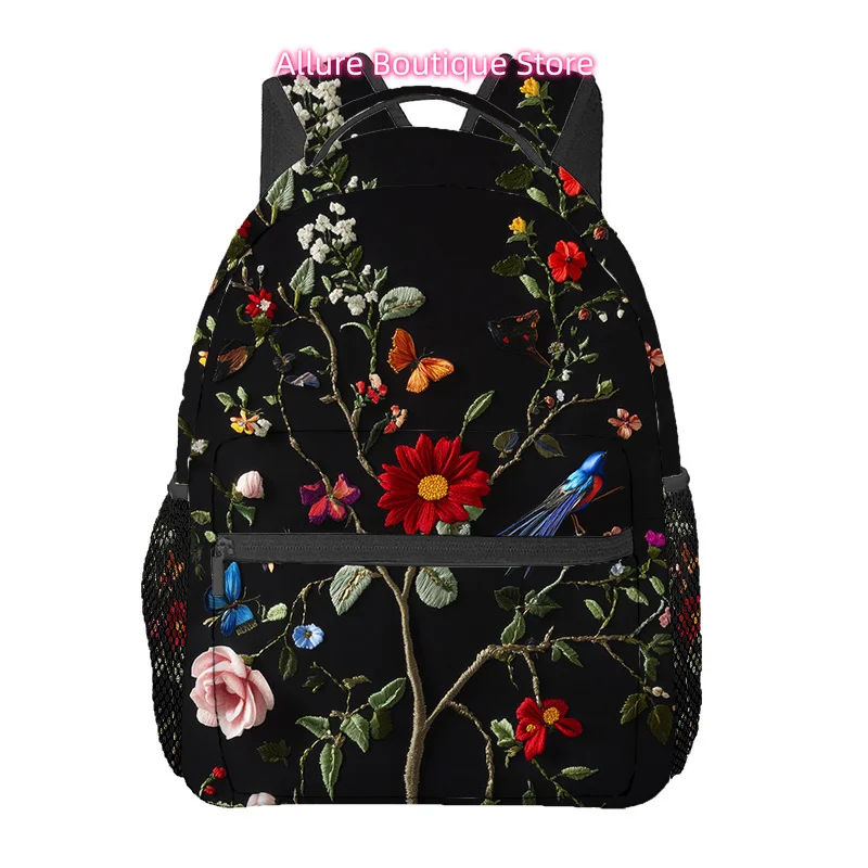 Wildflower Field Asters Chrysanthemums Roses & Yellow Leaves Print Backpack - Adjustable Straps, Lightweight Travel & Sports Day