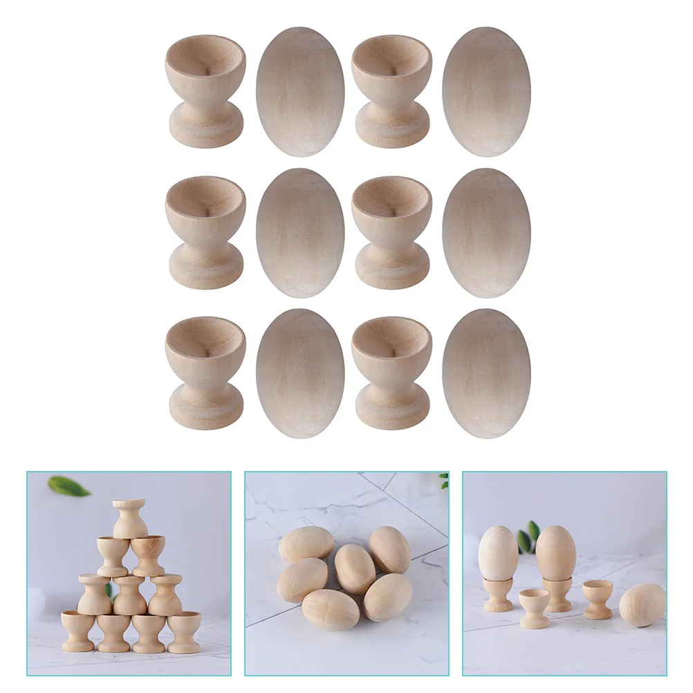 

6 Sets Egg Tray Ornaments Easter Decorating Kit Simulation Eggs Wooden Fake DIY Craft Kids Toys