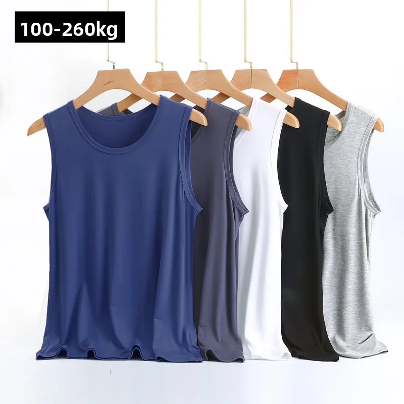 plus Size Men's Modal Tank Top Summer Loose Sporty Sleeveless T-Shirt round Neck Versatile  Color Shoulder Pad Shirt