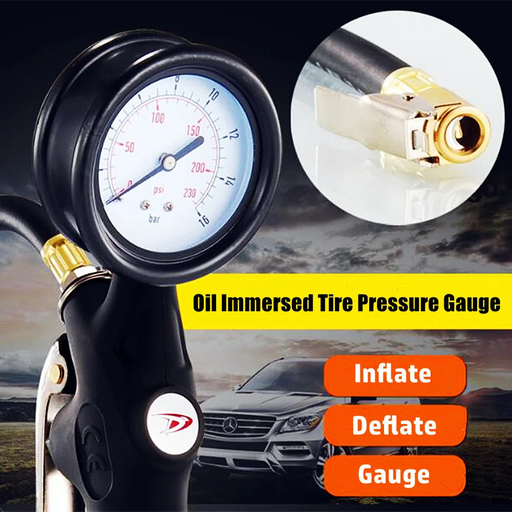 0~255Psi/0-18Bar Oil Immersed High-precision Tire Pressure Gauge Car Motorcycle Truck Inflation Gun Tyre Pressure Measuring Gun