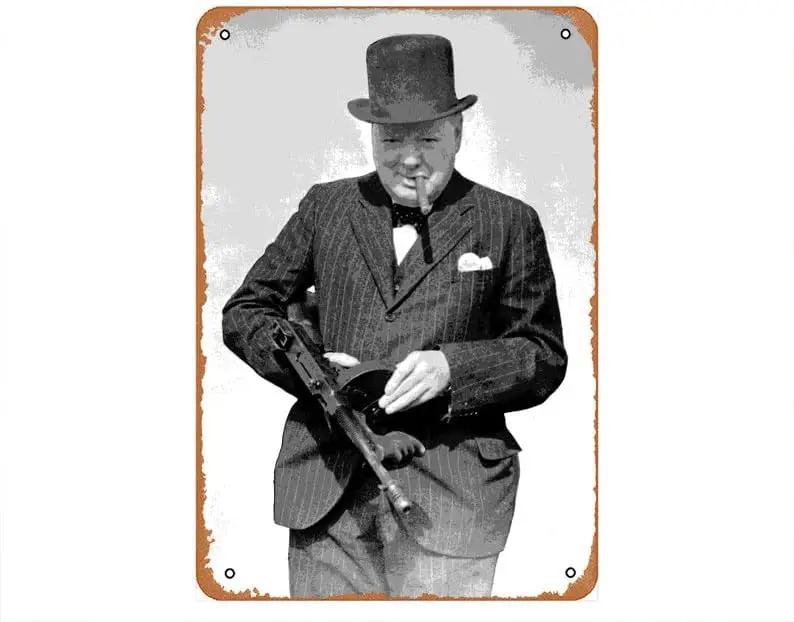Vintage Metal Tin Sign Retro Metal Sign Churchill British Prime Minister Pop Art Illustration - Historical World War 2 H