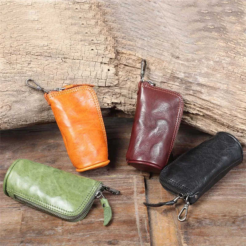 Fashion retro designer natural real leather men and women storage small key bag daily outdoor cylinder real cowhide coin purse