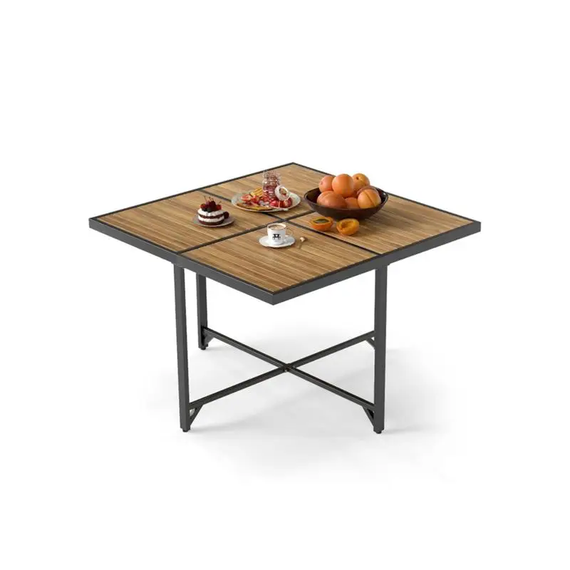43,5 inch vierkante buitentafel van acaciahout - metalen X-frame, stoelen 4, natuurlijke afwerking, zwarte accenten, capaciteit van 180 lbs