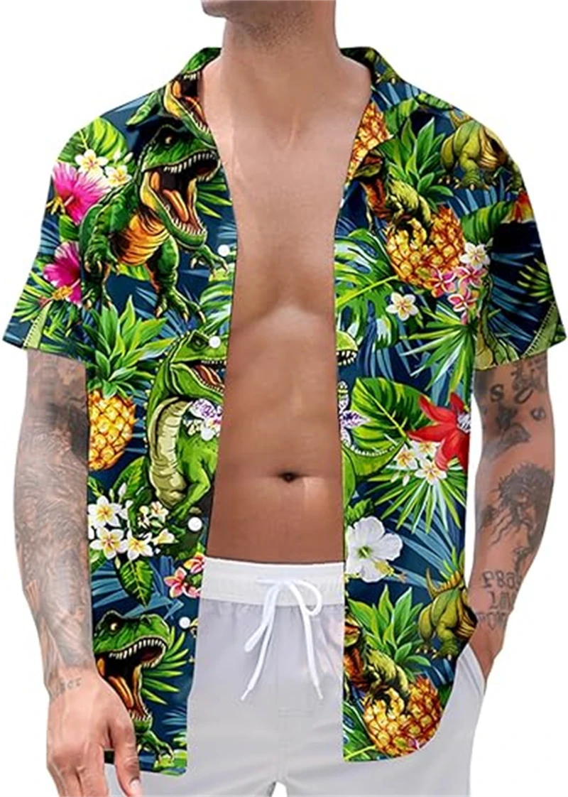 Clover 3D Graphic Men's Fashionable Shirt Hawaiian Button Down Short Sleeve Shirts  Funny Tropical Holiday Beach Chemise Men