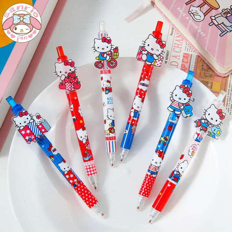 Sanrio 48pcs/Set Gel Pen Cartoon Cat Ball Pen Kawaii Writing 0.5mm Black Stationery Signature Writing Stationery Office Boxed