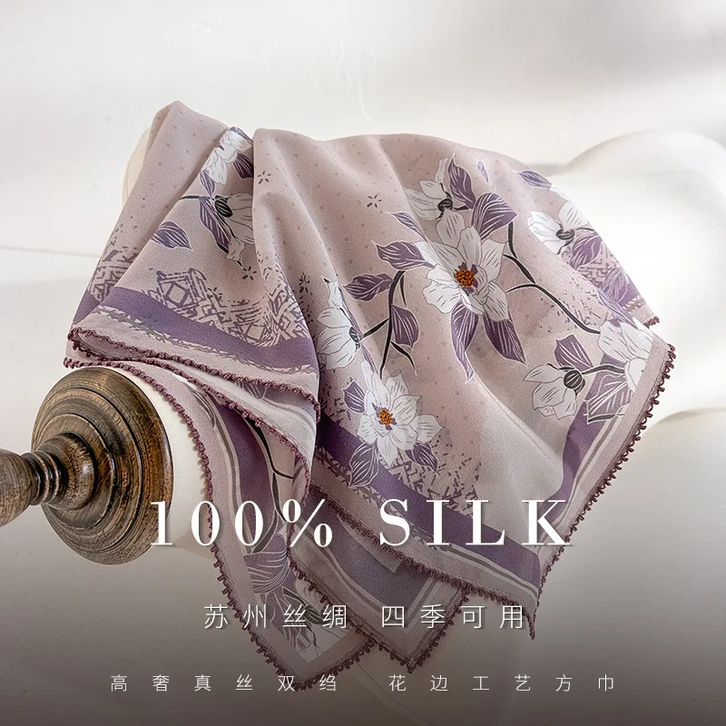 

100% Real Silk Scarf Women New Bandana Square Scarves Wrap Kerchief elegant Spring Fashion Luxury High Quality Hijab sciarpa