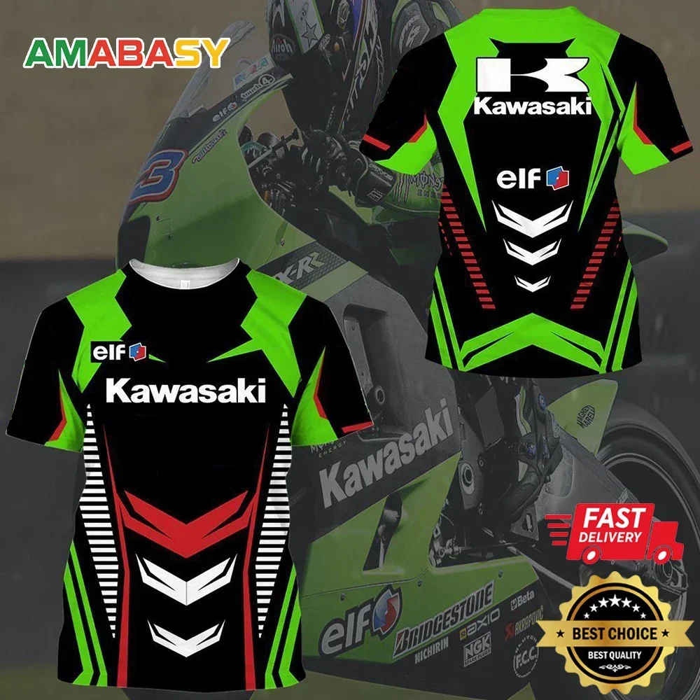 

Kawasaki Мужская футболка с 3D принтом для езды на велосипеде и мотоциклетных гонок, модная быстросохнущая спортивная футболка большого размера