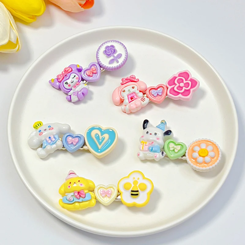 Cartoon Sanrio Hairpin Cute Hello Kitty Kuromi Melody Bangs Side Clips Girly Heart Hairpin Sweet Hair Accessories Birthday Gifts