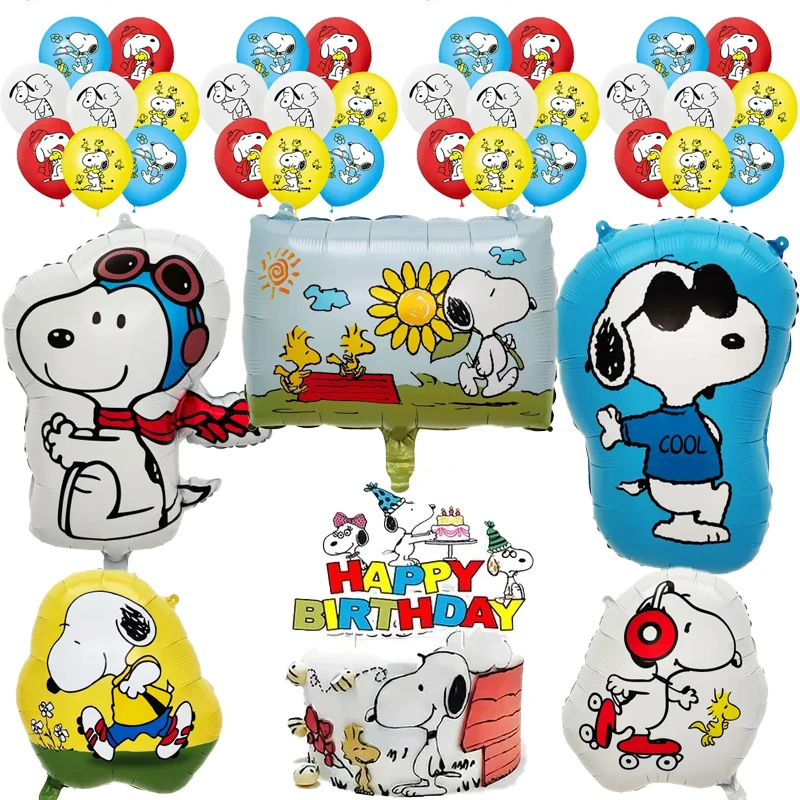 Tema de globos de Snoopy, decoraciones para fiesta de feliz cumpleaños, adorno para tarta, decoración desechable, suministros para eventos, suministro para Baby Shower