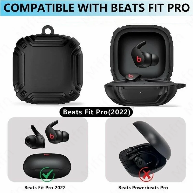 for Beats Fit Pro Case Cover Upgraded Armor Rugged Case with Keychain Shock Protective Earbuds Case for Apple Beats Fit Pro 2021