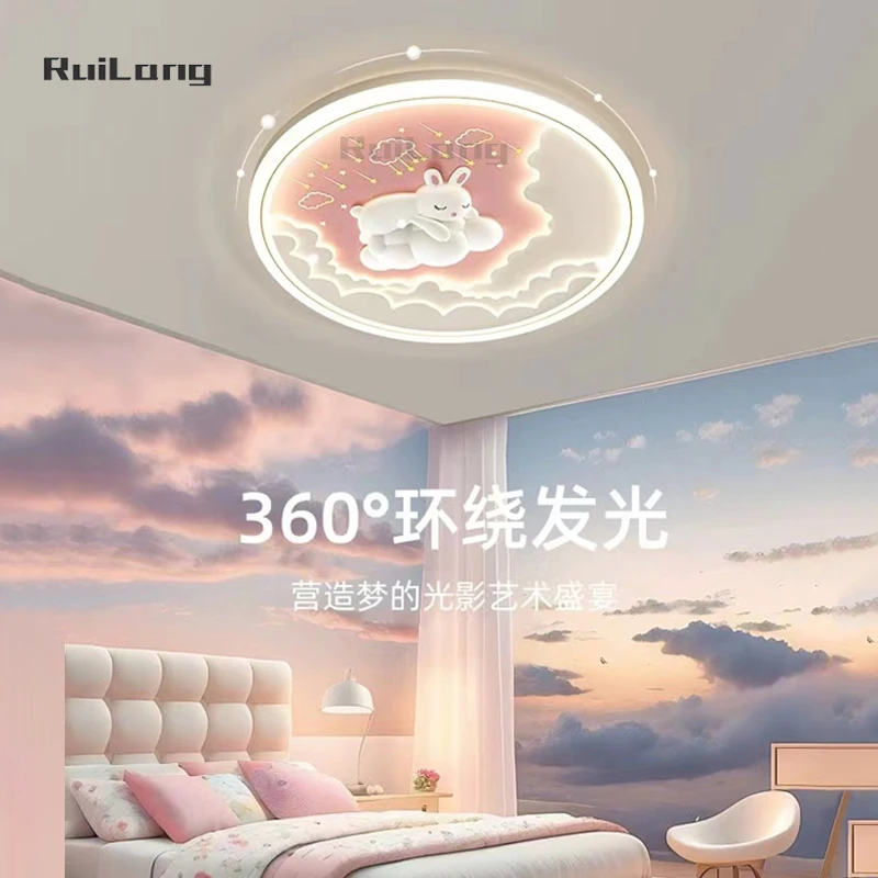 Cartoon Cloud Rabbit Ceiling Lamp Children Bedroom Led Ceiling Lights Kids Baby Girl Room Decor Pink Cute Princess Chandeliers