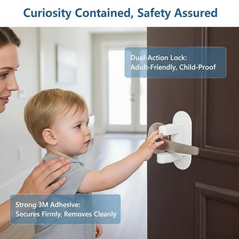 Universal Child Baby Safety Door Lever Lock Anti‑Rotation Adhesive Security Latch Multi‑Functional No‑Drill Door Lock