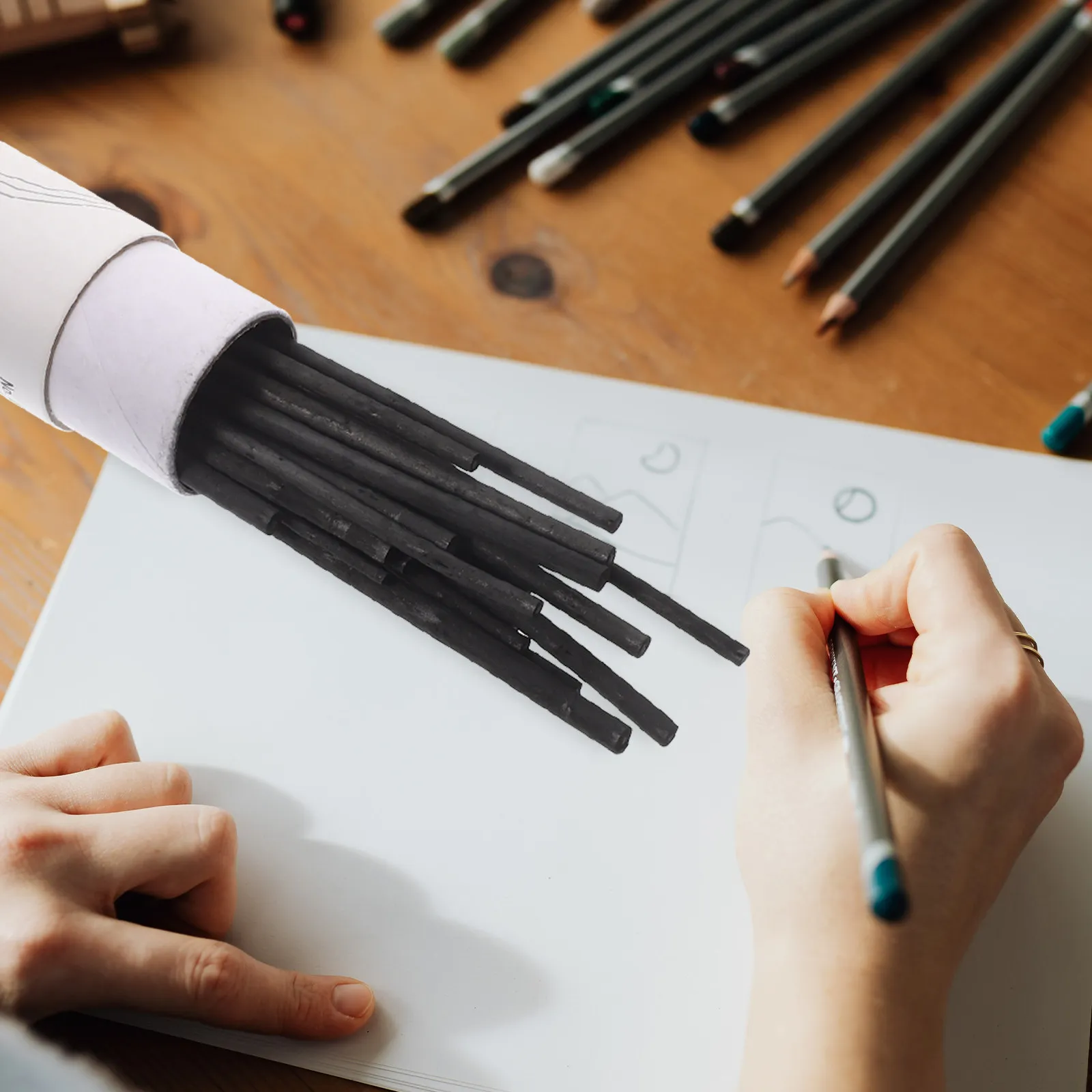 Picture 7: 25Pcs Artist Compressed Charcoal Sticks 2-4Mm Lightweight Smooth Safe Sketching Tool for Teens Adults Students Hobbyist Drawing