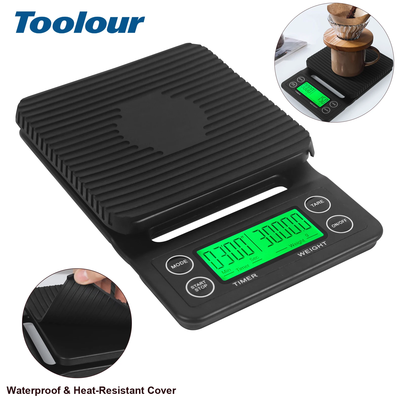 Toolour Espresso Coffee Scale with Timer 3kg/5kg 0.1g High Precision Digital Scale Auto-Tare for Kitchen, Pour Over Coffee