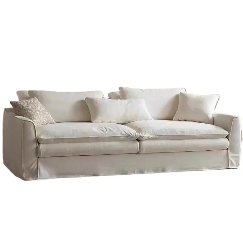 

Japanese-style wabi-sabi wind small apartment living room cotton and linen fabric sofa, three-person fully dismantled and