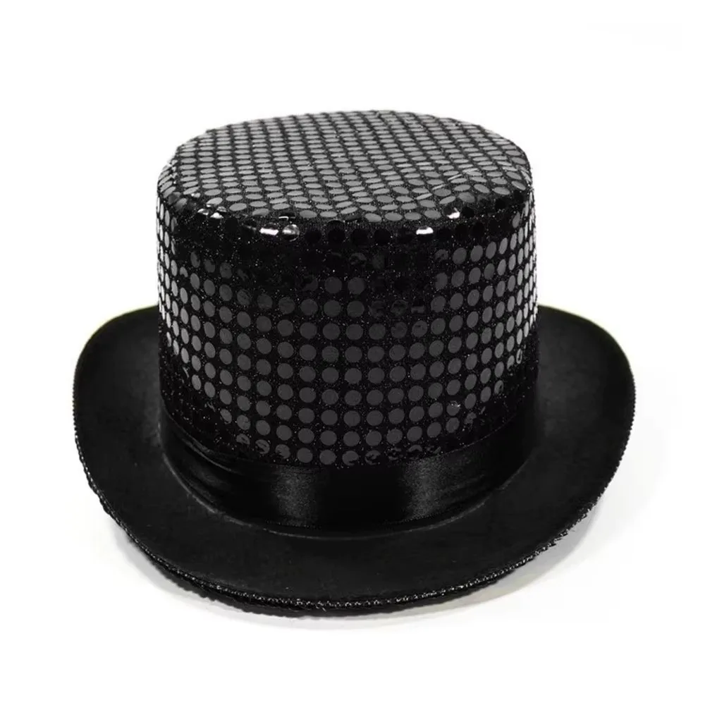 Sequined Glitter Top Hat Multicolor Durable Lightweight Glittering Magician Hat Polyester British Style Bowler Jazz Hat