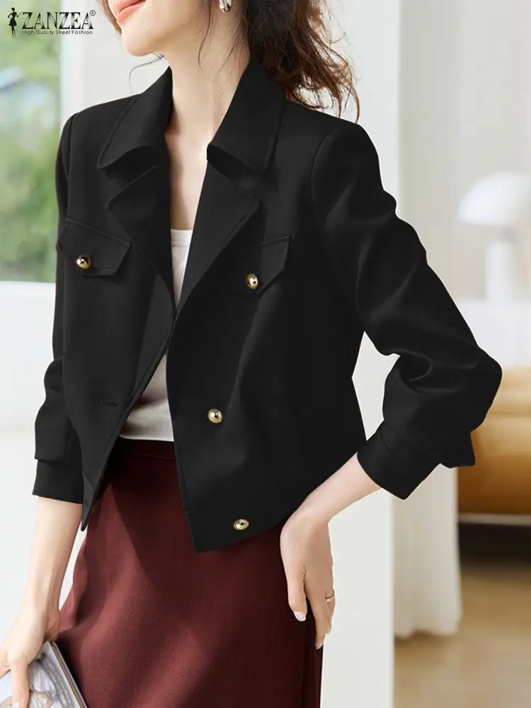 Kardigan damski ZANZEA na jesień 2025, elegancki płaszcz do biura, stylowa koszula z kołnierzykiem, długi rękaw, zapinana na guziki, cienka, jednolita.