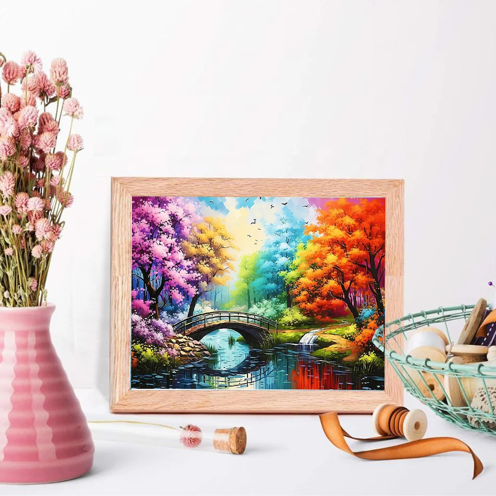 MomoArt Diamond Embroidery Tree Cross Stitch Kit Painting Bridge Landscape DIY Mosaic River Full Square Round Handmade Hobby