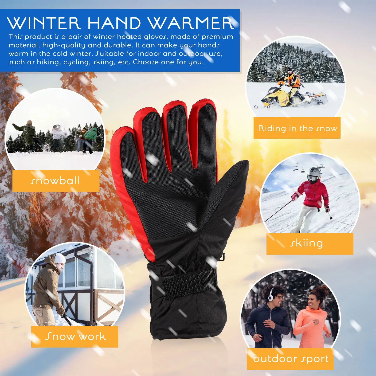 

1Pair Heated Gloves Winter Thermal Windproof Electric Hand Warmer for Skiing Cycling Hiking Outdoor Activities Unisex Heated