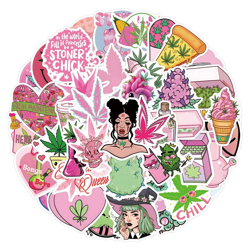 55/110 Uds. Pegatinas de grafiti de hojas de hierba rosa, calcomanías de tendencia divertidas, juguetes DIY, impermeable, motocicleta, portátil, monopatín, coche, juguetes