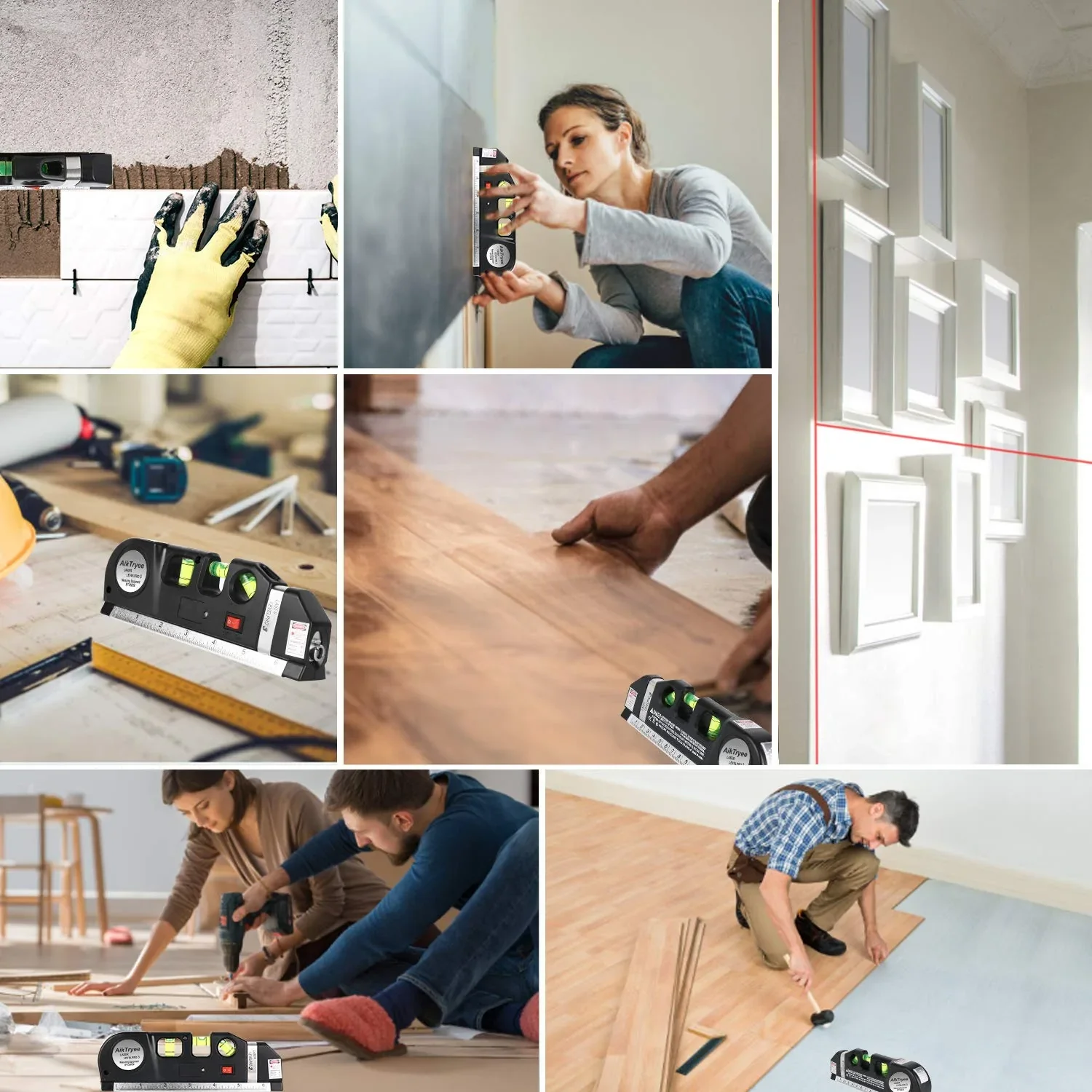 HILIXUN  8FT Aligner Standard and Metric Rulers Multipurpose Measure Level Laser BlackNew Laser Level Horizon Vertical Measure