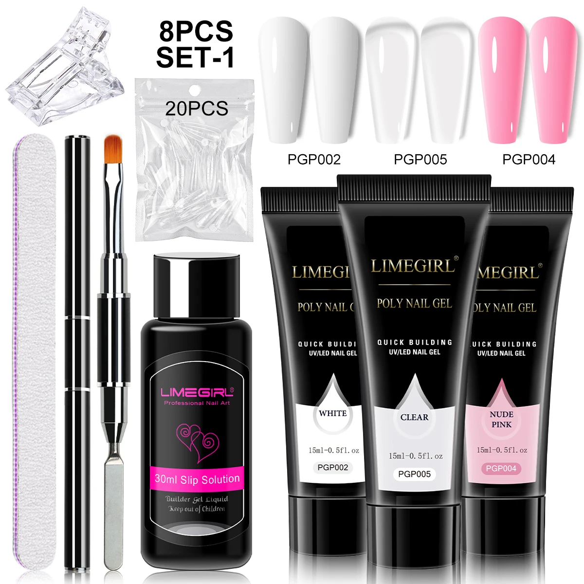 LIMEGIRL Extension ongles Gel vernis ensemble acrylique cristal construction complet Polygel pour ongles Kit UV vernis Nail Art manucure ensemble
