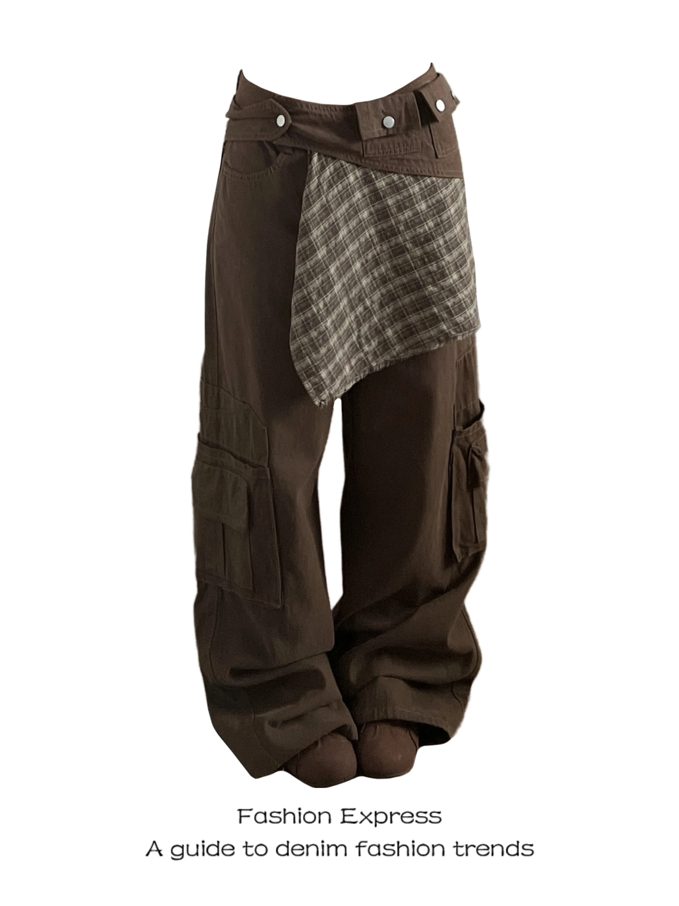 

American Workwear Sle Women's Jeans Spring New Loose Chic Brown Wide Leg Straight Pants High Waist Vintage Denim Trousers