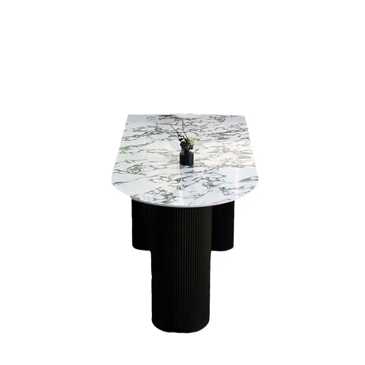 

French antique rock slab dining table oval simple small apartment household marble dining table natural travertine high-en