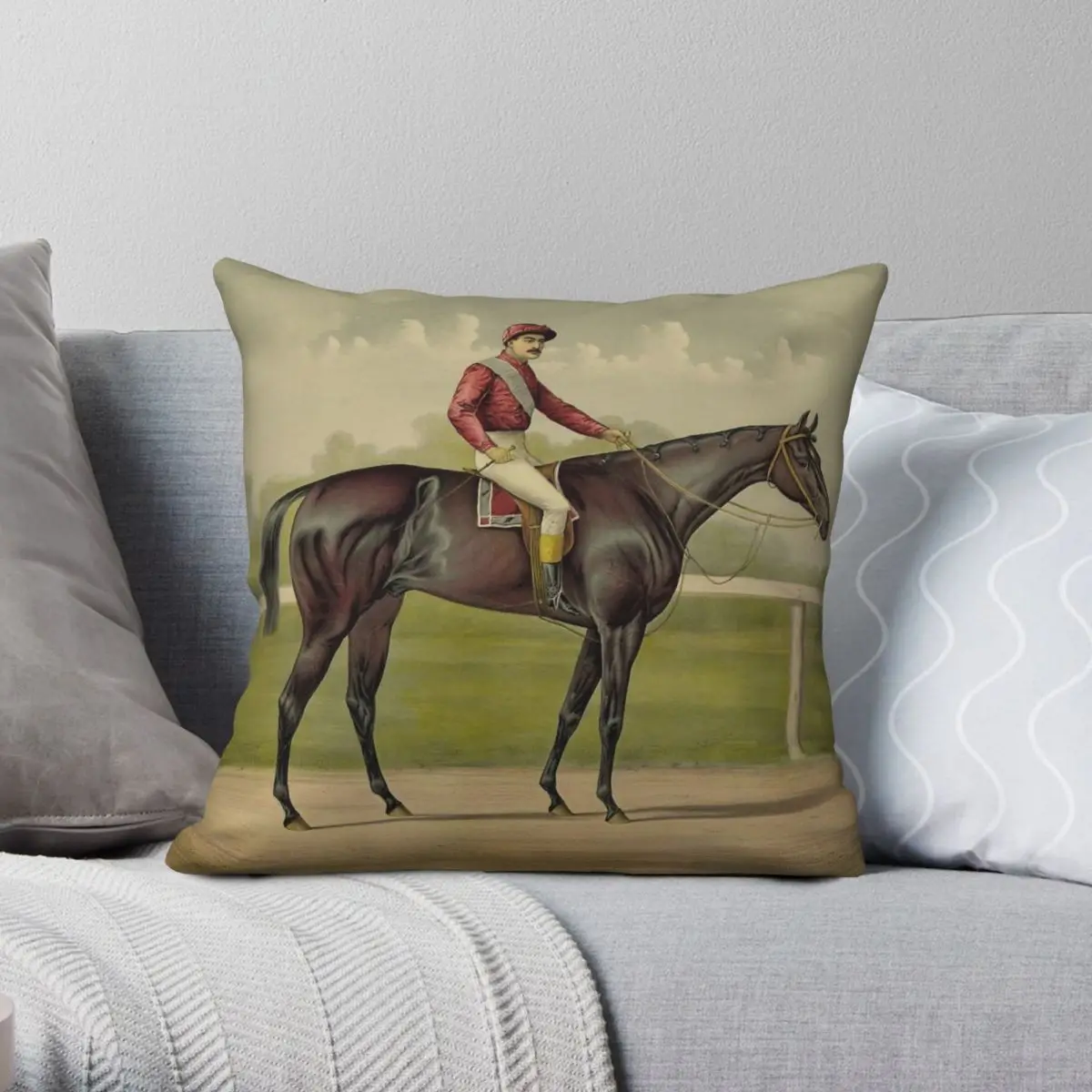 Grand Racer Kingston Horse Racing Square Pillowcase Polyester Linen Velvet Creative Zip Decor Pillow Case Sofa Seater Cover 18