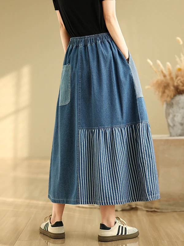 

Необычная юбка трапециевидной формы, женская новинка 2025, летняя корейская художественная джинсовая лоскутная юбка в стиле ретро, универсальные юбки с высокой талией