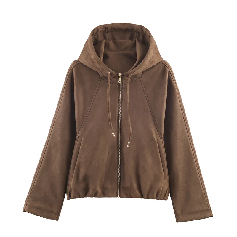 Autumn New Fashion Simple Hooded Suede Textured Jacket