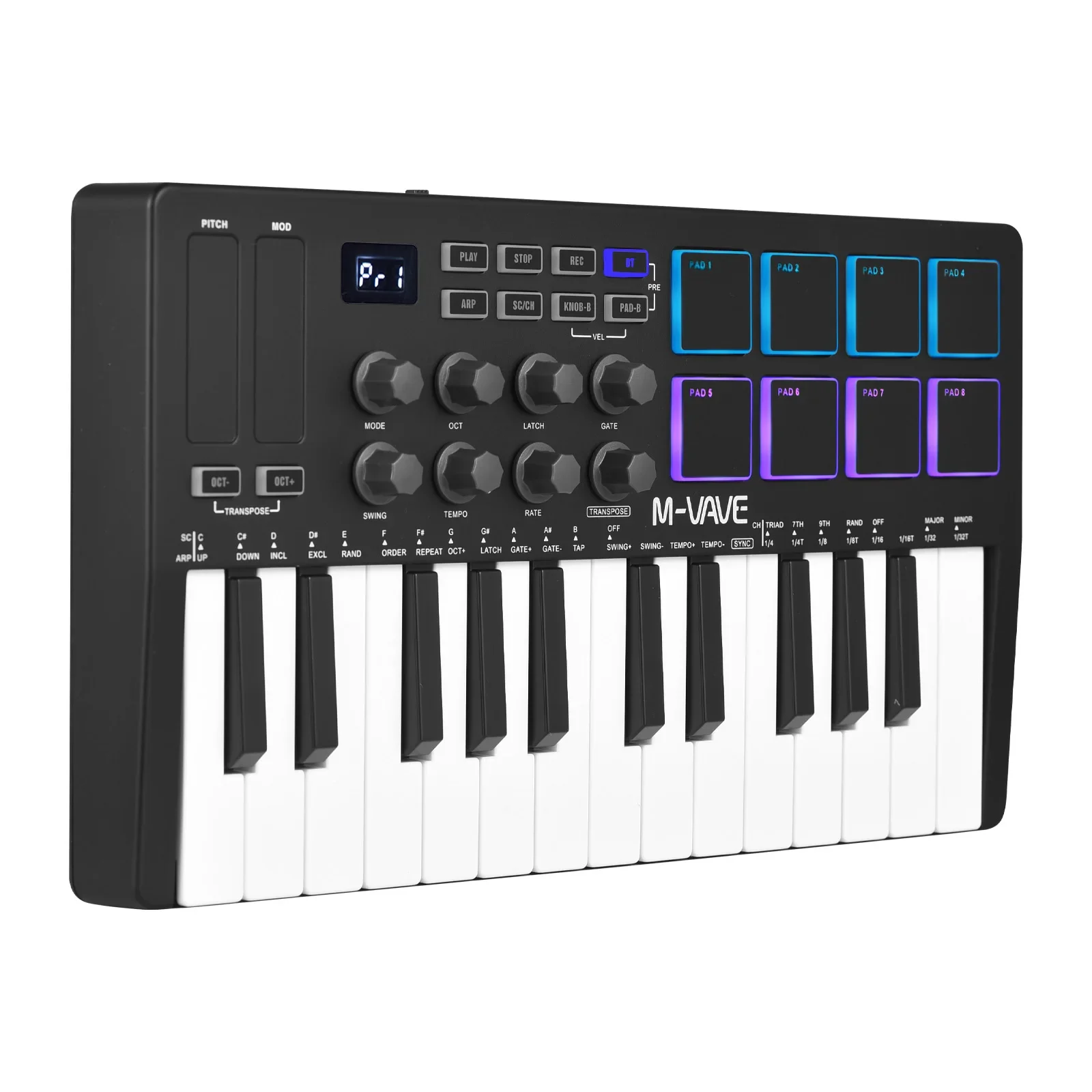 for  MIDI Control Keyboard Mini Portable USB Keyboard MIDI Controller with 25 Velocity Sensitive Keys 8 RGB Backlit-Pad