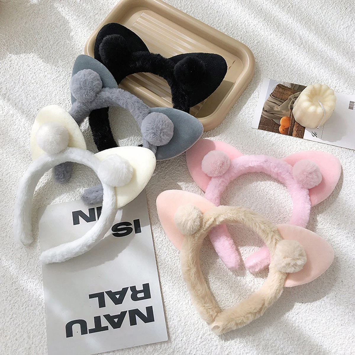 1pc cute cat ears plush headband face wash female princess fairy hairpin headband hair ornament