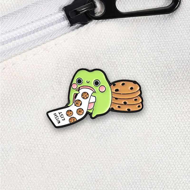 Niedlicher Cartoon-Frosch, der einen Keks isst, Wunschliste-Emaille-Abzeichen, Kawaii Foodie Cartoon-Pin, Schmuckzubehör, Geschenke für Freunde – Detail 4