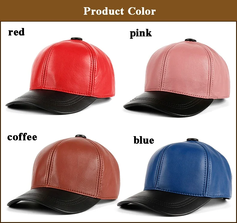 

Sales Winter Women Candy Color Real Leather Baseball Caps Men Ladies Youth Wamr Hats