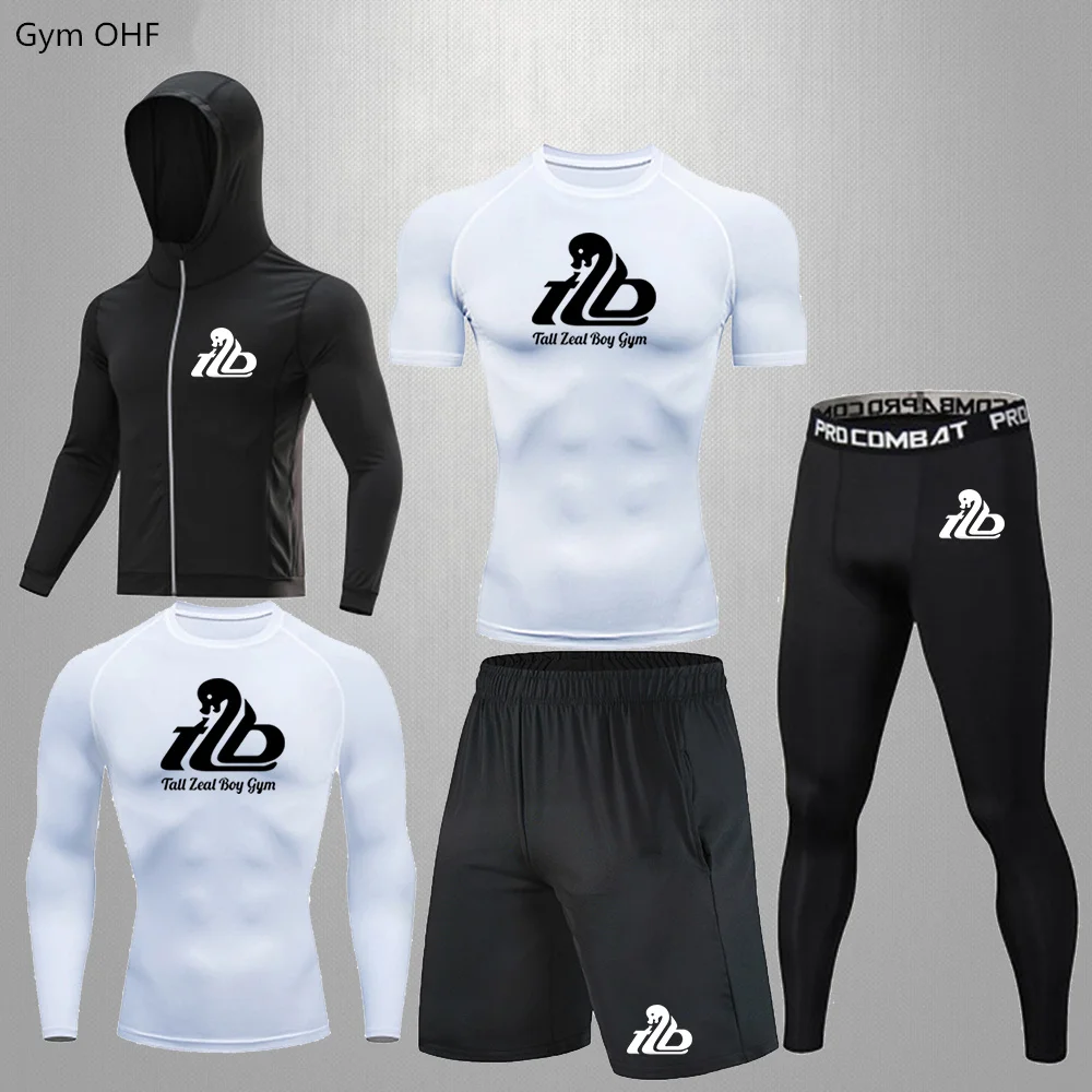 Men's Running Set Cycling Slow Running Compression Fast Drying Clothes Men's Sports 5-piece Set Men's Outdoor Fitness Set MMA