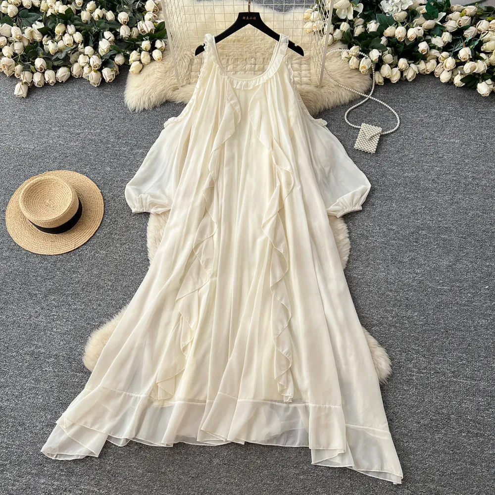 

Long Dress Women Dresses A Line Vestidos Ruffles Beach Y2k Streetwear Round Neck Sleeveless Elegant Splice Party Night Work
