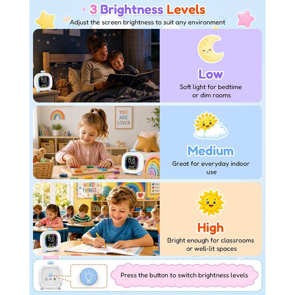 ABUO-Digital Visual Timer For Kids, 99-Minute Countdown, Rechargeable 4 Cute Emotion Faces,LED Backlit, Time Management Tool