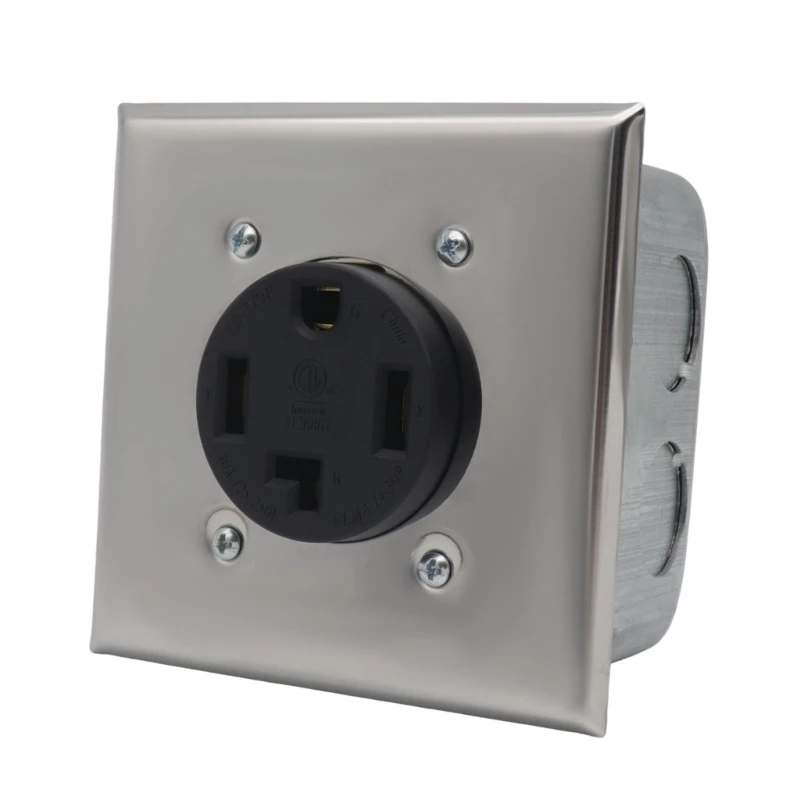 

Multipurpose NEMA 14 30R 30A Electrical Receptacle Assembly With Square Metal Box Sliding Covers and Brackets Use