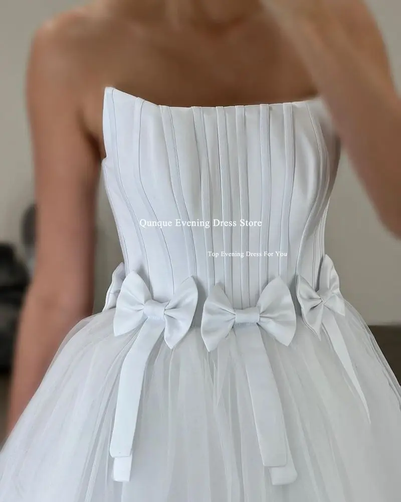 Qunque Customized Sky Blue Cocktail Gowns Short Tulle Formal Evening Dresses Corest Back Bows Vestidos De Fiesta Mini Porm Dress