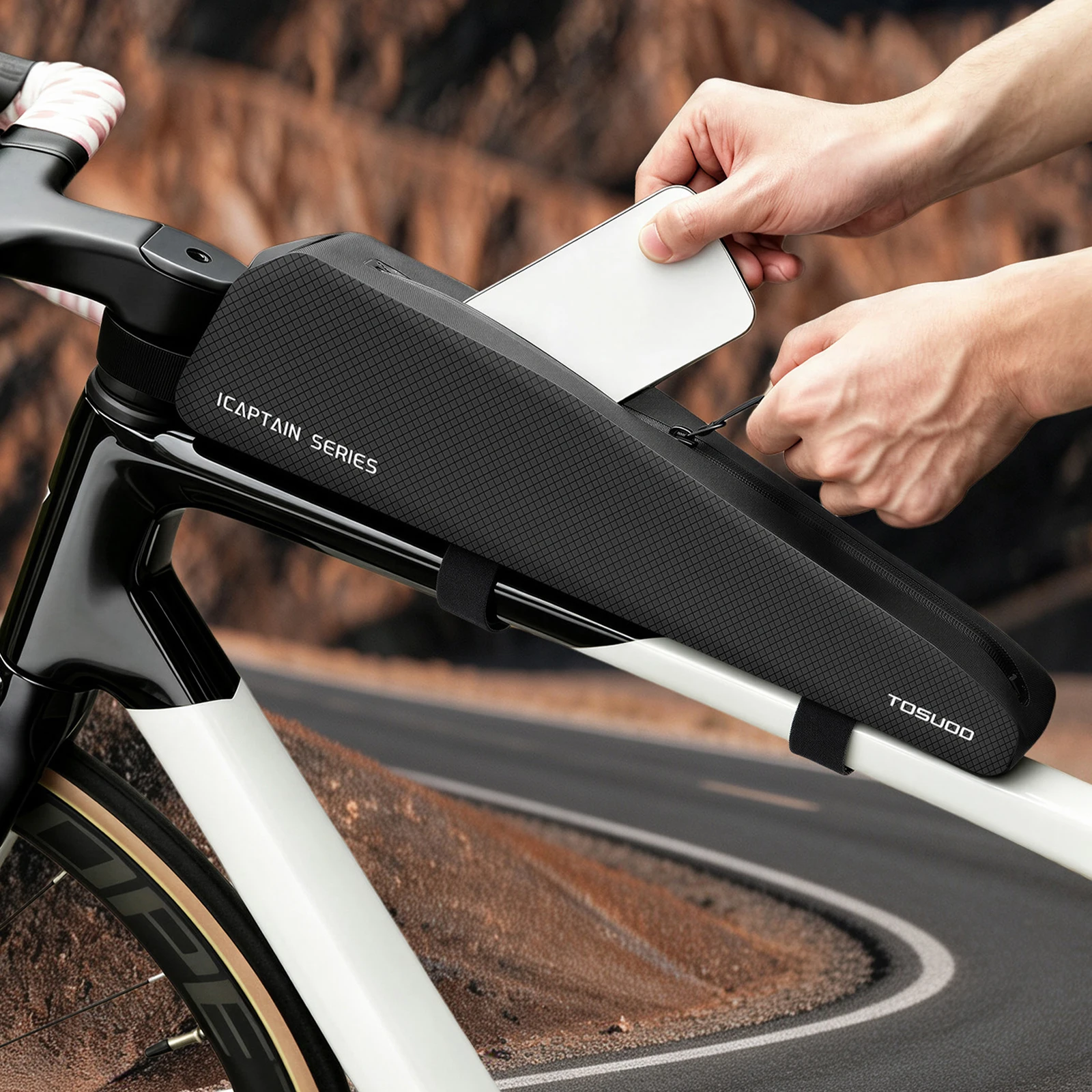 TOSUOD 1,5L Fahrrad-Oberrohrtasche Wasserdichte Hartschalen-Rahmentasche Leichte Aufbewahrungstasche für MTB-Fahrrad Pendeln und Radfahren – Detail 6