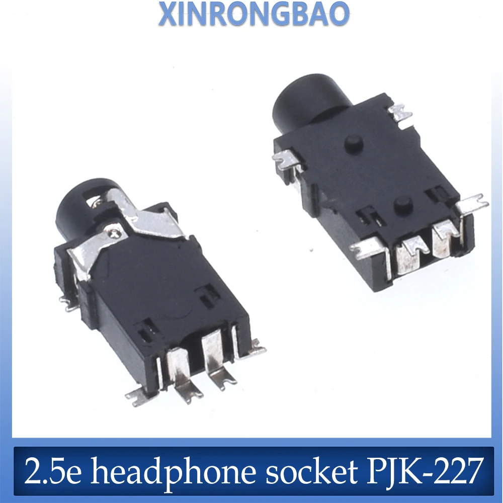 10Pcs PJ-227 power socket copper pin audio interface 6-pin horizontal patch, 2 fixed pins, inner diameter 2.5MM, female socket